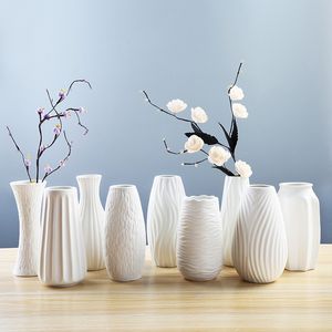 Nowoczesne rzemiosło sztuki białe wazony ceramiczne handmade suszone kwiaty wazon dekoracje biurowe Kreatywne prezenty Duży rozmiar doniczki T200703