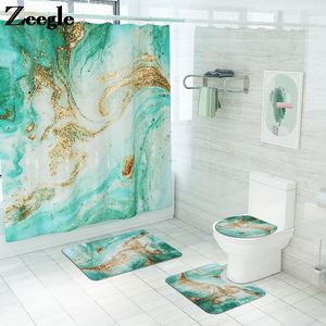 Abstract Bathroom Mat and Shower Curtain Set Home Decoration U-Shaped Toilet Rug Microfiber Toilet Carpet Seat Cover Mat