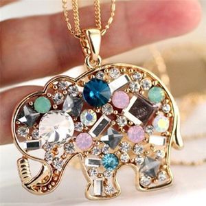 Ketten Exquisite Elefant Halskette Anhänger Kristall Frauen Glück Lange Pullover Kette Geschenk Für Mädchen Statement Schmuck1