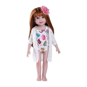 Swimsuit 18 polegadas banho boneca menina verão lavável bonecas de praia meninas dormindo brinquedo longo cabelo para crianças macaron padrão lj201031