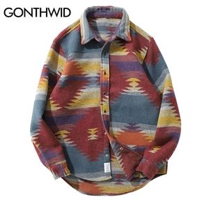 Gonthwid Hip Hop Tie Dye Snap Button Z Długim Rękawem Koszulki Mężczyźni Moda Casual Streetwear Sukienka Koszula Płaszcze Męskie Hipster Topy 220309