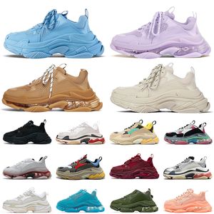 2022 Fashion Triple S Clear Sole Designer Shoes Preto Marfim Roxo Branco Rosa Vermelho Azul Marinho Verde Cristal Designer Plataforma Tênis Clássico Og Trainers Ao Ar Livre