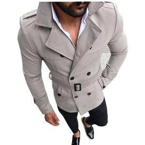 Homens Trench Casacos Homens Inverno Casual Casaco Slim Casaco Moda Dupla-Breasted Sashes Sólidos 2021 Bolsos Masculinos