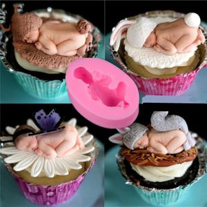 Fondant DIY Silicone Mold Three 3D Sleeping Pink Baby Chocolate Mold Silicone Cake Decorating Molds Cake Tools Fondant Lollipop Mold