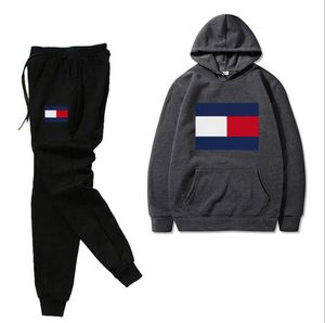 2 Pieces Sets Men Tracksuit 2020 New Brand Autumn Winter Hooded Sweatshirt +Drawstring Pants Male Stripe Patchwork Hoodies