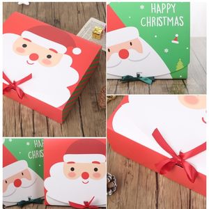 Bowknot Silk Ribbon Papper Presentförpackning Glad jul Santa Claus Ornament Packing Xmas Party Cardboard Boxes Red Green Ny Ankomst 2mz G2