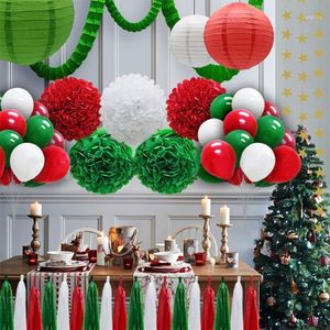 Decoração de Natal Vermelho / Verde / Branco 8cm / 15cm / 20cm Paper Tissue Favo Honeycomb Bolas Definir Lanternas Decor Artesanato Presente Ciclismo Caps Máscaras