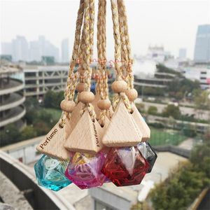 Rhombus Empty Perfume Bottles Glass Geometric Shape Bottle Rope Multi Color Pendant Car Decoration Storage Gadgets 2ls G2