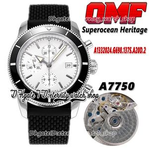 2022 OMF SUPEROCEAN HERITAGE II A7750 AUTOMATIC Chronograph Mens Watch A1332024.G698 White Dial Stainless Steel Case Stick Markers Gummiband Eternity Klockor