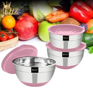 EHZ Mixing Bowl 6 шт. Установите премиум из нержавеющей стали с крышкой силиконовые не скользные дно салатные чаши кухонные пищевые хранения организаторы 20124