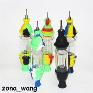 Wasserpfeifen-Silikon-Glas-Nektar mit 10 mm Titan-Quarz-Spitzen, Silikonbehälter, Reclaimer-Nektar-Set zum Rauchen