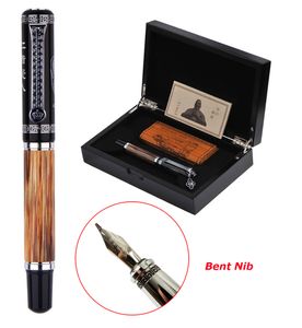 Duke Classic Confucius Натуральный бамбуковый металлический тисненный рисунок согнутыми NiB каллиграфии фонтан ручка Iridium 1.2 мм для офиса / подарок 201202