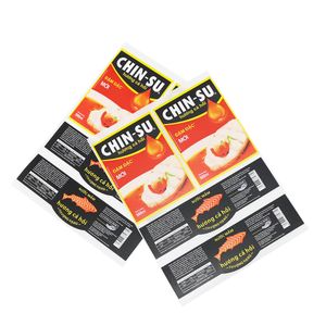 Etichetta adesiva personalizzata per alimenti di mare in carta patinata Adesivi per pacchi sul lato anteriore e posteriore Etichette per imballaggi in barattoli di metallo