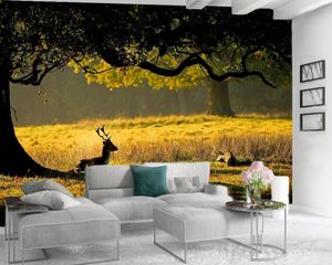 Animal Wallpaper 3d Espírito Cervos na floresta Sonho personalizado 3D Home Paisagem Mural Wallpaper