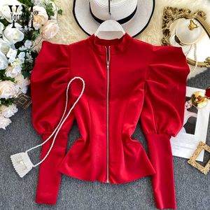 Fashion- Zipper Design Bluzka Bluzka Bluzka Design Gothic Moda Wiosna Jesień Czerwone Kobiety Topy Panie