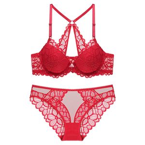 Kostenloser versand Sexy Dessous Set Push Up BRASSIERE 3/4 Tasse Frauen Unterwäsche 2019 New BH und Slip Set Frauen Stickerei Dessous LJ201031