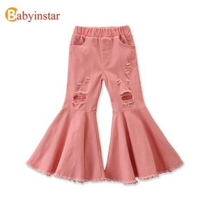 Free Shipping Fashion Baby Girls Wide Leg Flare Pants Toddler Kid Bell Bottom Spring Autumn Children Casual Solid Denim Trousers LJ201019