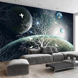 Custom Any Size Mural Wallpaper D Earth Stars Trees Flowers And Birds Photo Wall Paper Living Room Self Adhesive Sticker Decor