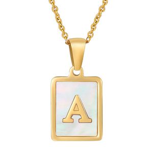 Stainless Steel High Quality initial letters gold real Shell pendant Necklace personalized name Custom made 26 Alphabet capital A-Z square Charms with 45cm chain