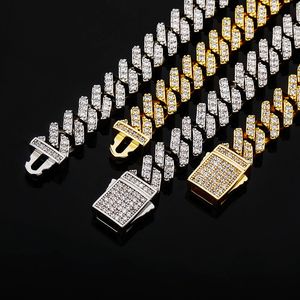 8 MM Iced Out Kubanische Gliederkette Halskette Gold Versilbert Quadratischer Stein Herren Goldkette Miami Kuba Kette