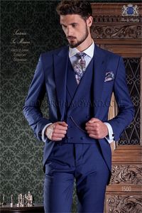 Горячие продажи Groomsmen Пик отворота жениха смокинги синие мужские костюмы свадьба / выпускной / ужин Лучший мужчина Blazer (куртка + брюки + галстук + жилет) K884