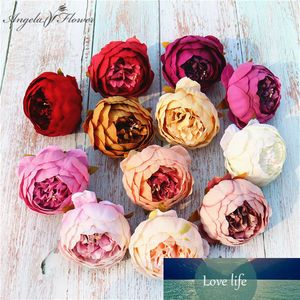 European DIY bud peony artificial flower heads vintage upscale wedding decoration home silk flower wall materials crafts rose