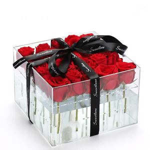 Geschenkomschakeling Verpakking Rose Flower Box Extra grote heldere acryl met dekking Romantische bloemen FreshkeT Valentijnsdag D111