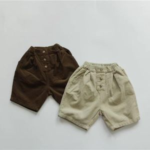 FM INS Korean Quality Styllish Kids Shorts Pants Spring Autumn Corduroy Cotton Front Buttons Girls Bottoms Children Unisex Trousers