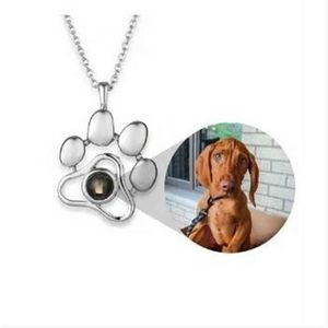 100 Words i Love You Projection Necklace Cat Paw Dog Tag Print Stainless Steel Necklace Cute Pet Animal Mark