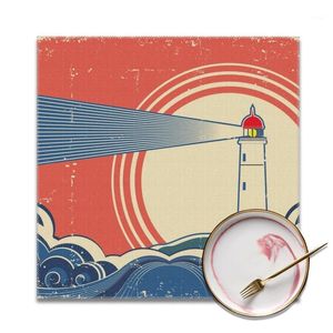 Wholesale vintage dining tables for sale - Group buy Mats Pads Set Placemat Vintage Lighthouse With Blue Sea Dining Table Mat Cafe Anti slip Placemats Bowl Pad Cup Coasters