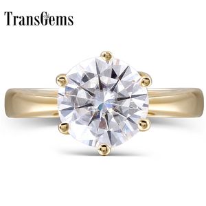Transgemems 14k ouro amarelo 2 ct f cor redonda moissanite anel de noivado de diamante para mulheres jóias finas y200620