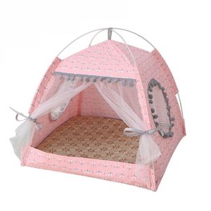 Mat Dog Cat Bed Puppy Kennel Floral Leopard Pattern Soft Tent Breathable Removable and Washable Folding Pet Mascotas House 201223