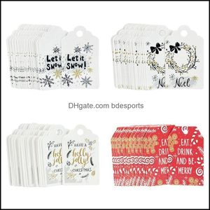 Juldekorationer Festliga parti Leveranser Hem Garden 100PCS Merry Year Presentkortetiketter Papper Snowflake Tree Taggar för Xmas DIY Handmad