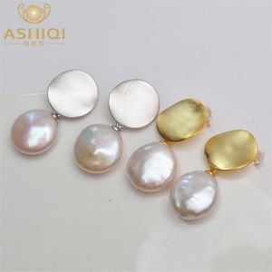 Ashiqi Real 925 Sterling Silver Korean Kolczyk Naturalny Pearl Freshwater Pearl Biżuteria dla kobiet 220214