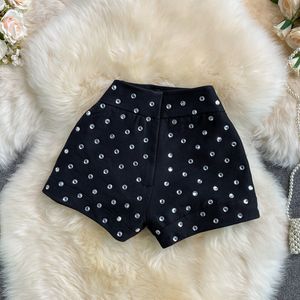 Pantaloncini a tunica aderente sottile con patchwork di strass luccicanti dal design di lusso a vita alta delle nuove donne SML