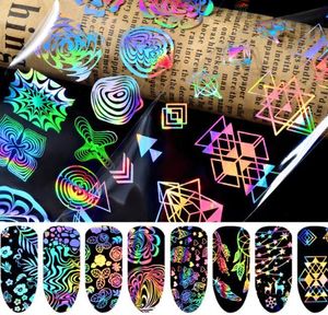 Holografik Nail Art Transferi Çıkartmalar Gül Kelebek Yangın Çiçek Desen Nail Art Sticker Isı Transferi Dekorasyon Çıkartması 8 adet