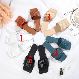 Top brand high quality womens half slippers sandals fashion leather luxury designer new summer braided flat heels square Plaid Size 35-42