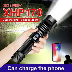 懐中電灯トーチ600000 LM強力XHP170 9コアLEDトーチ充電式戦術ズーム18650/26650フラッシュライト用バッテリー