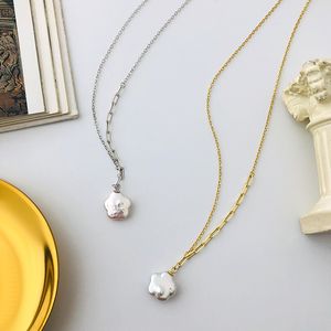 Real 925 Sterling Silver Baroque Pearl Pendants Necklaces For Women Neck Chain, Fashion Woman Necklace Wedding Party Jewelry Q0531