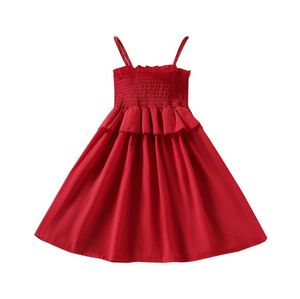 ウエストレースサスペンダーベビーガールズソリッドドレス赤い色の子供の女の子パーティードレス子供のサスペンダーのスカート