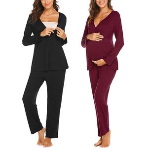 2020 New Nursing Pajamas Set Nightie For Feeding Baby Tops Women Winter Sleepwear Pyjama Allaitement Maternity Pregnancy Clothes LJ201120