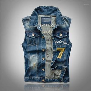 Marca casual jeans sem mangas colete homens streetwear azul denim cardigans colete plus tamanho 5xl cowboy waistcoat homens jaquetas1