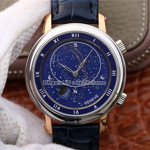 Najwyższa jakość 43mm Grand Powikłania Celestial Moskwa Sky Moon Cal.240 Automatyczny Zegarek Mens 5102PR Blue Dial Skórzany Pasek Gents Zegarki
