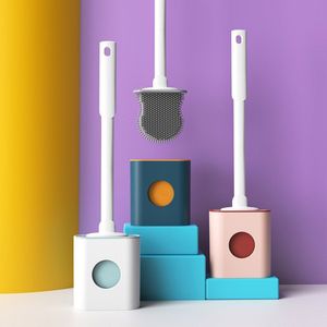 Toilets Brushess & Holders Wall-mounted Punch-free Soft Silicone Toilet Brush With Base Floor-Standing No Dead Angle Toilets Brushes Bathroom Cleaning Tool ZL0431