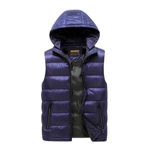 Mens vinter ärmlös jacka män ner väst mäns varma tjocka hooded rockar manlig bomull-vadderat arbete väst Gilet Homme Vest 5XL 201114