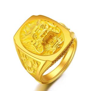 Cluster Rings 18k Yellow Gold For Men Three Dimensional Dragon Domineering Shaped Finger Ring Wedding Engagement Fine Jewelry Gifts