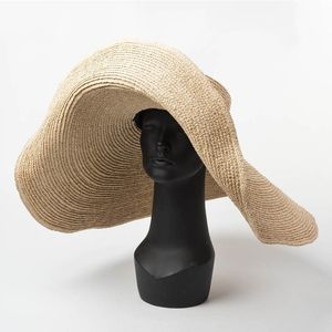 Elegant Natural 25cm Extra Large Raffia Wide Brim Kentucky Derby Women Floppy Summer Beach Big Straw Sun Hat chapeau Y200602