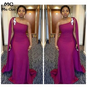One Shoulder African Mermaid Evening Dresses Long Elastic Satin Prom Gown Evening Dress Custom Made T200604