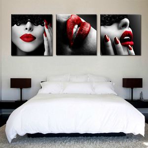 Woman Sexy Red Lips Poster Wall Art Canvas Painting Nordic Wall Pictures for Living Room Bedroom Decor Picture Beauty Art Print Y200102