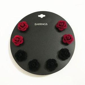スタッドゴスレンドブランド15mmベルベットメタルローズイヤリングブラック ブルゴーニュ花のための女性Brincosファッションジュエリー4prs set1